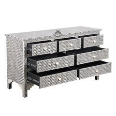 Bone Inlay 7 Drawer Chest of Drawers – Black Geometric