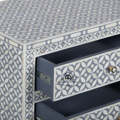 Bone Inlay Large 3 Drawer Bedside Table – Grey Geometric
