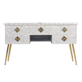 BONE INLAY 5 DRAWER STUDY DESK FLORAL GREY INDIAN HANDCRAFTED COMPUTER DESK