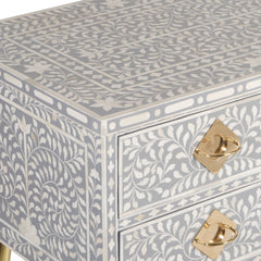 BONE INLAY 5 DRAWER STUDY DESK FLORAL GREY INDIAN HANDCRAFTED COMPUTER DESK