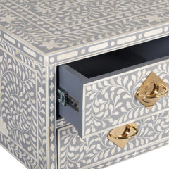 BONE INLAY 5 DRAWER STUDY DESK FLORAL GREY INDIAN HANDCRAFTED COMPUTER DESK