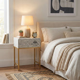 Bone Inlay 1 Drawer Bedside Table – Grey Floral