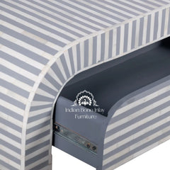 Bone Inlay Waterfall 2 Drawer Hall Table / Side Table – Grey Lines