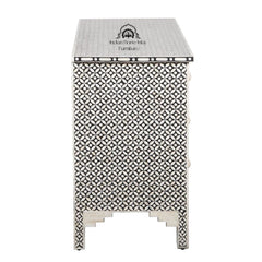 Bone Inlay 4 Drawer Chest of Drawers – Black Geometric