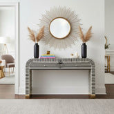 Bone Inlay Waterfall 2 Drawer Hall Table / Side Table – Black Lines