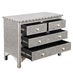 Bone Inlay 4 Drawer Chest of Drawers – Black Geometric