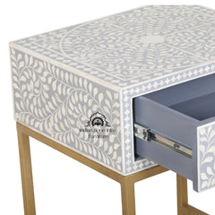 Bone Inlay 1 Drawer Bedside Table – Grey Floral