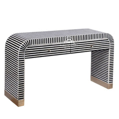 Bone Inlay Waterfall 2 Drawer Hall Table / Side Table – Black Lines
