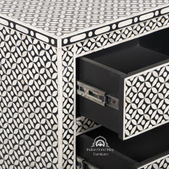 Bone Inlay 4 Drawer Chest of Drawers – Black Geometric