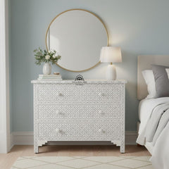 Bone Inlay 4 Drawer Chest of Drawers – Grey Geometric