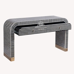 Bone Inlay Waterfall 2 Drawer Hall Table / Side Table – Black Lines