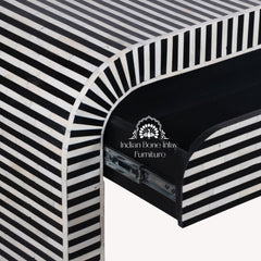 Bone Inlay Waterfall 2 Drawer Hall Table / Side Table – Black Lines