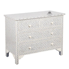 Bone Inlay 4 Drawer Chest of Drawers – Grey Geometric
