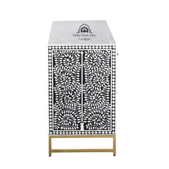 Bone Inlay Buffet Chest of Drawers – Black Floral Scroll