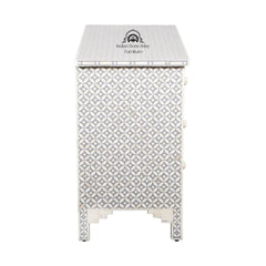 Bone Inlay 4 Drawer Chest of Drawers – Grey Geometric