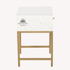 Bone Inlay 1 Drawer Bedside Table – White Geometric