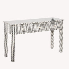 Bone Inlay 3 Drawer Hall Table / Side Table – Black Zig Zag
