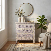 Bone Inlay Large 3 Drawer Bedside Table – Moroccan Grey