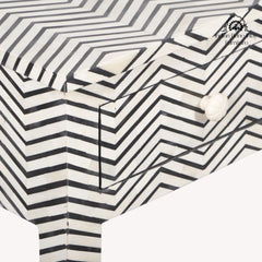Bone Inlay 3 Drawer Hall Table / Side Table – Black Zig Zag