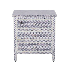 Bone Inlay Large 3 Drawer Bedside Table – Moroccan Grey