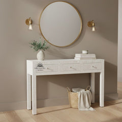 Bone Inlay 3 Drawer Hall Table / Side Table – White Floral