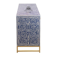 Bone Inlay Buffet Chest of Drawers – Indigo Blue Floral Scroll