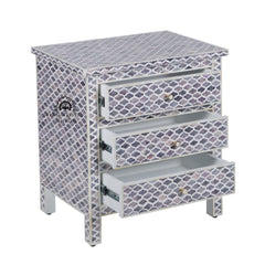 Bone Inlay Large 3 Drawer Bedside Table – Moroccan Grey
