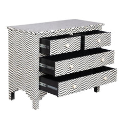 Bone Inlay 4 Drawer Chest of Drawers – Black Thin Zig Zag