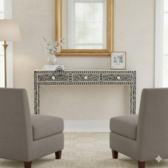 Bone Inlay 3 Drawer Hall Table / Side Table – Black Floral