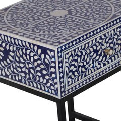 Bone Inlay 1 Drawer Bedside Table – Indigo Blue Floral