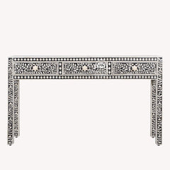 Bone Inlay 3 Drawer Hall Table / Side Table – Black Floral