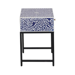 Bone Inlay 1 Drawer Bedside Table – Indigo Blue Floral