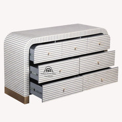 Bone Inlay Waterfall / Curved Buffet 7 Drawer Chest - Grey