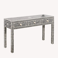 Bone Inlay 3 Drawer Hall Table / Side Table – Black Floral