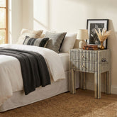Bone Inlay Bedside Table with 2 Drawers – Grey Stripe