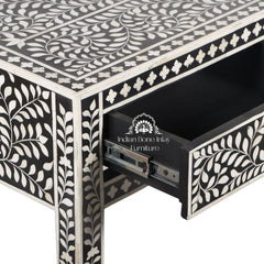 Bone Inlay 3 Drawer Hall Table / Side Table – Black Floral