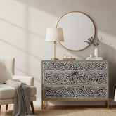 Bone Inlay 3 Drawer Chest of Drawers – Black Floral