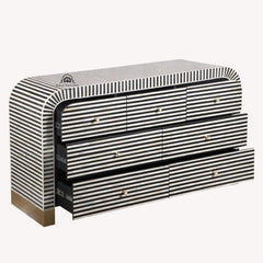 Bone Inlay Waterfall Buffet – 7 Drawer Chest | Black Stripe
