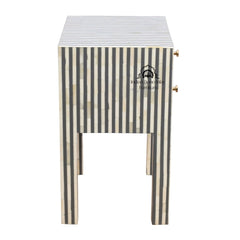 Bone Inlay Bedside Table with 2 Drawers – Grey Stripe
