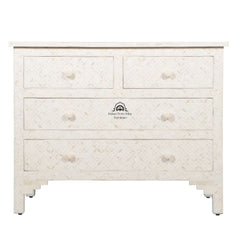 Bone Inlay 4 Drawer Chest of Drawers – White Geometric