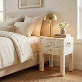 Bone Inlay Bedside Table with 2 Drawers – White Stripe