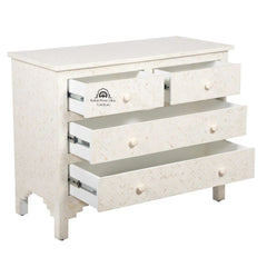 Bone Inlay 4 Drawer Chest of Drawers – White Geometric