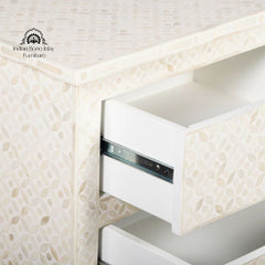 Bone Inlay 4 Drawer Chest of Drawers – White Geometric