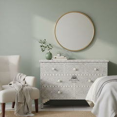 Bone Inlay 7 Drawer Chest of Drawers – Grey Floral