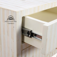 Bone Inlay Bedside Table with 2 Drawers – White Stripe