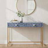 Bone Inlay 2 Drawer Hall Table – Indigo Blue Floral