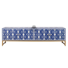 Bone Inlay Entertainment Unit / TV Stand – Indigo Blue Ikat