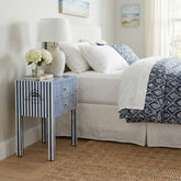 Bone Inlay Bedside Table with 2 Drawers – Indigo Blue Stripe