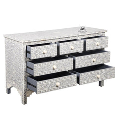 Bone Inlay 7 Drawer Chest of Drawers – Grey Floral
