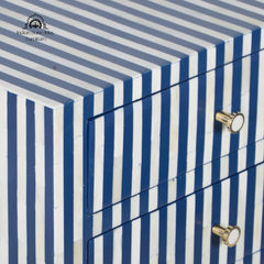 Bone Inlay Bedside Table with 2 Drawers – Indigo Blue Stripe